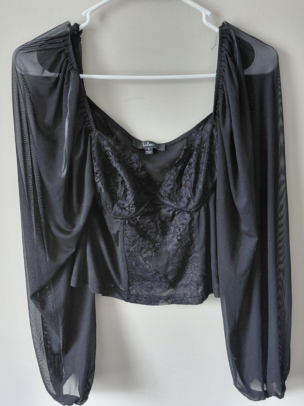 Lulu's Black Sheer Lace Bustier Blouse